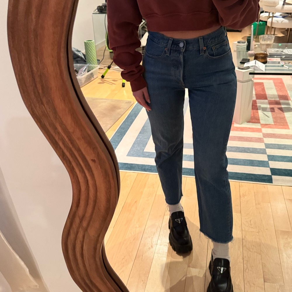 Levi's Blue Ankle Cut Off Hem Jeans